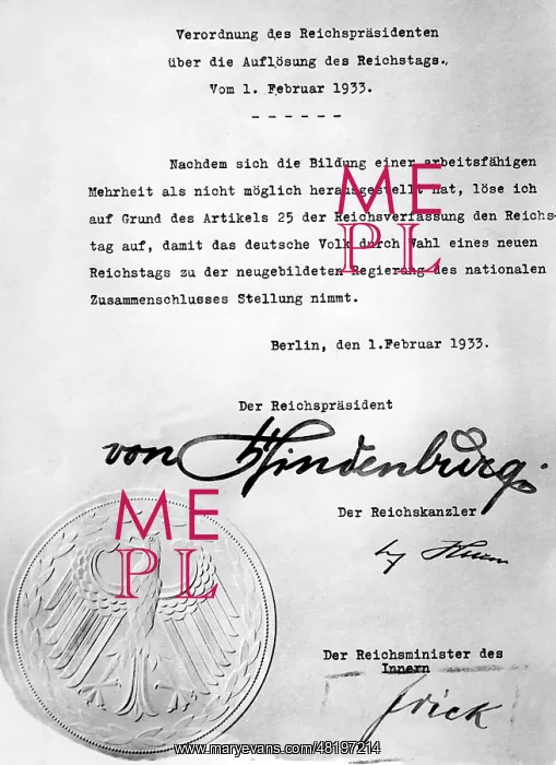 : Decree for the dissolution of the Reichstag, 1933 : Decree for the dissolution of the Reichstag, 1933