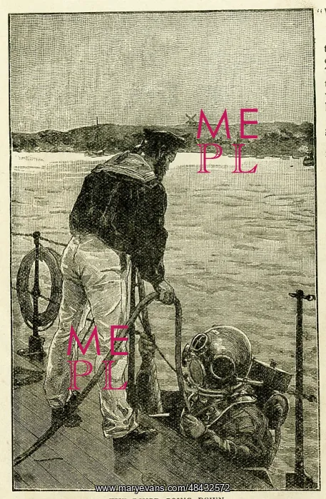 : Deep sea diver going down into the water : Deep sea diver going down into the water
