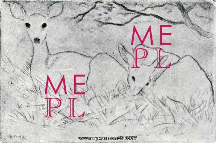 : Two Deer. A simple but effective dry point of two deer, only one of them looking alert : Two Deer. A simple but effective dry point of two deer, only one of them looking alert