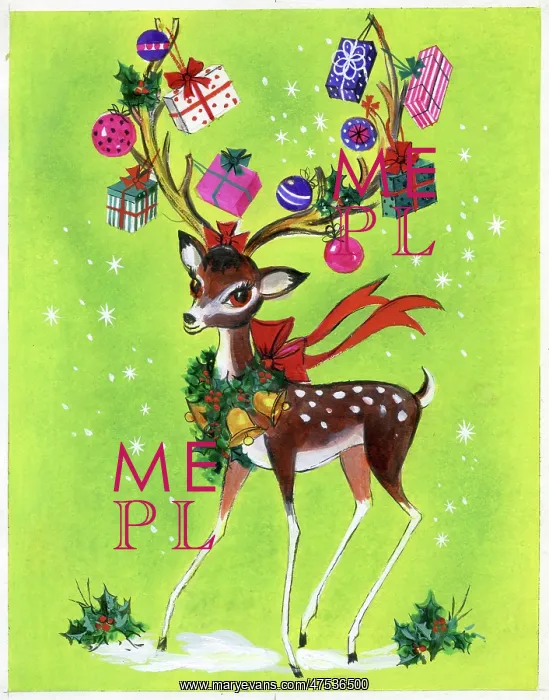 : Deer with Christmas decorations on antlers : Deer with Christmas decorations on antlers