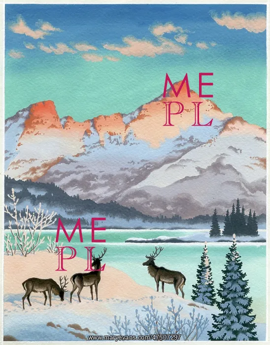 : Deer by a lake and mountains : Deer by a lake and mountains