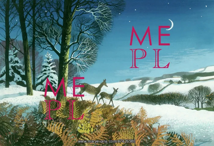 : Two Deer in a Moonlit Snowscene : Two Deer in a Moonlit Snowscene