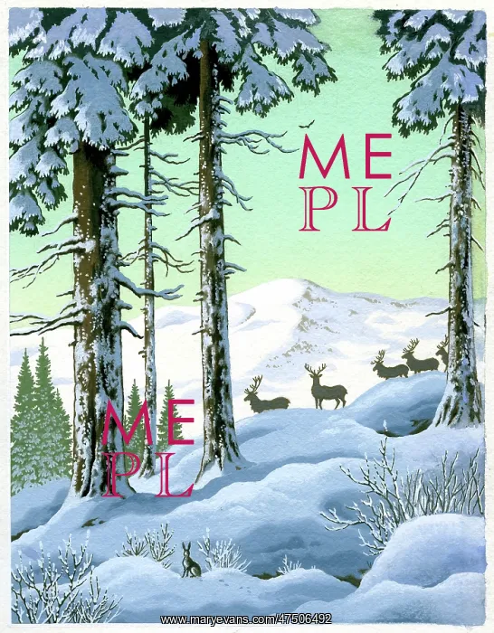 : Deer and mountain hare in the snow : Deer and mountain hare in the snow