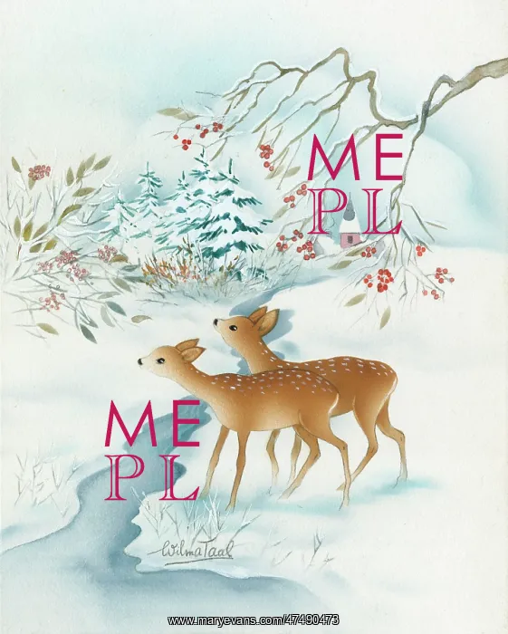  : Two Deer by a Stream in the Snow