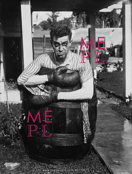 : Defeated boxer in barrel outside : Defeated boxer in barrel outside