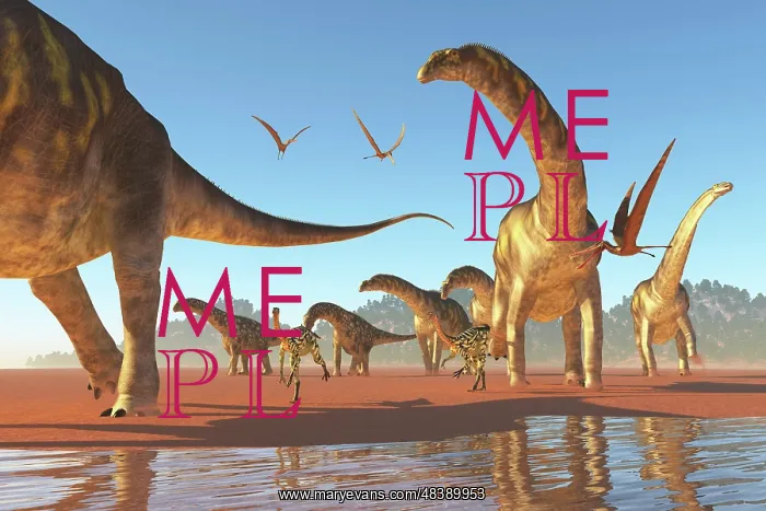 : Two Deinocheirus move along with a herd of Argentinosaurus : Two Deinocheirus move along with a herd of Argentinosaurus