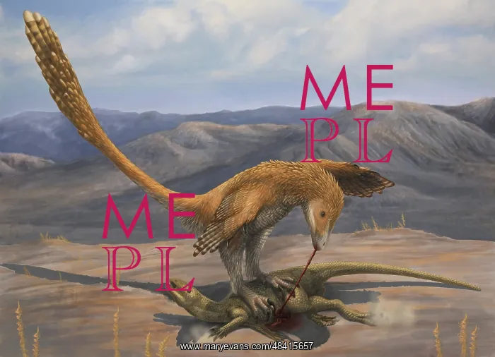 : A Deinonychus feeds on the carcass of a Zephyrosaurus : A Deinonychus feeds on the carcass of a Zephyrosaurus