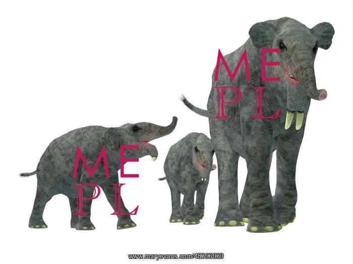 : Deinotherium with offspring : Deinotherium with offspring