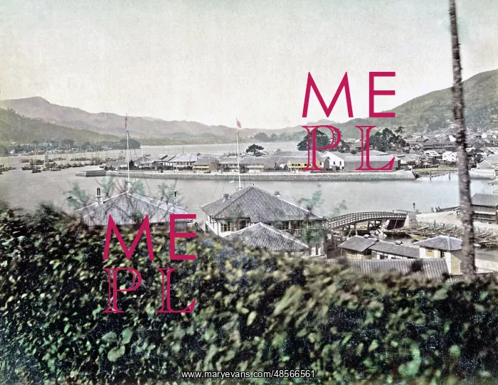: Dejima, the foreign settlement in Nagasaki, Japan, circa 188 : Dejima, the foreign settlement in Nagasaki, Japan, circa 188