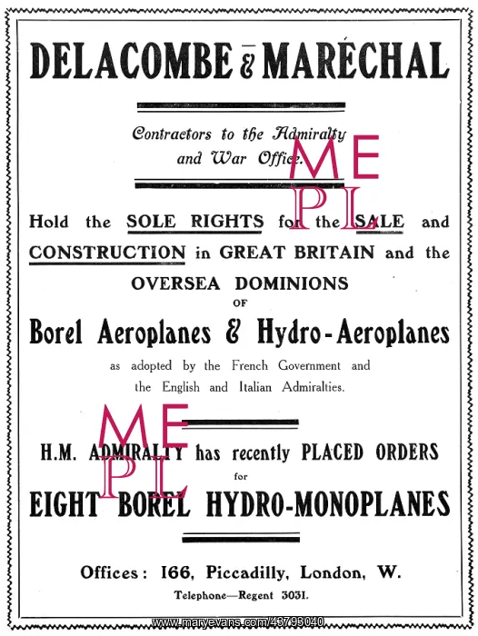 : Delacombe & Marechal - Constructors Of BOREL Aeroplanes 1913 : Delacombe & Marechal - Constructors Of BOREL Aeroplanes 1913
