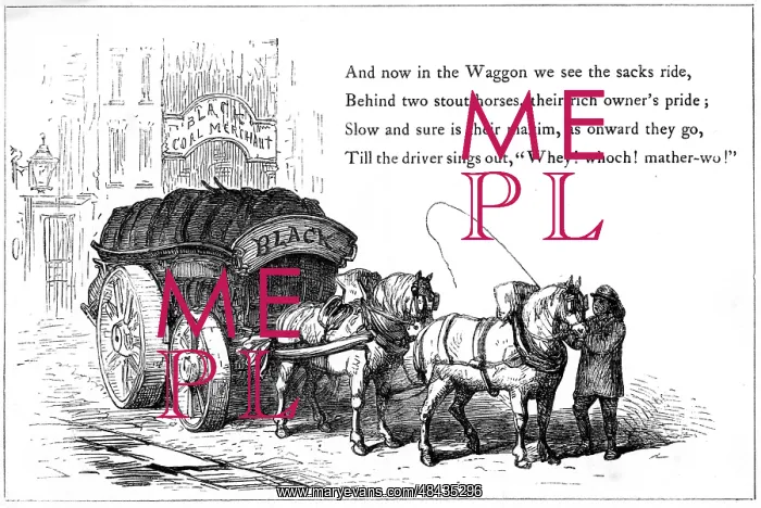 : Delivering coal. The wagon has broad wheels to : Delivering coal. The wagon has broad wheels to