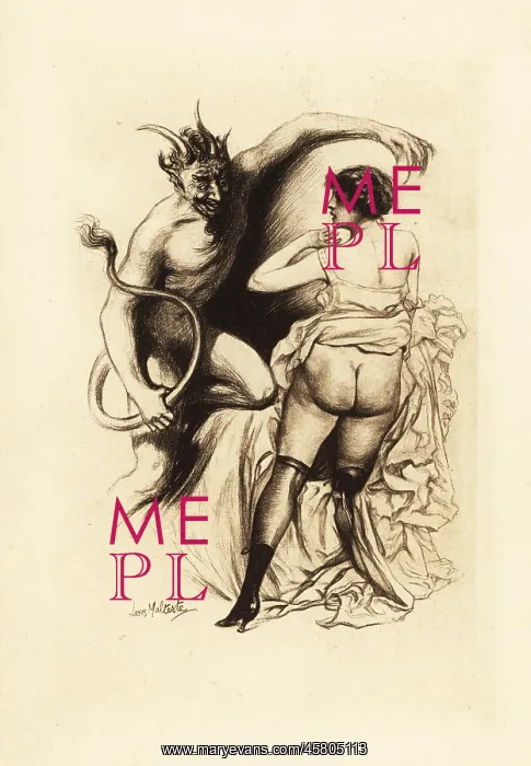 : A demon standing next to a woman with her buttocks exposed : A demon standing next to a woman with her buttocks exposed