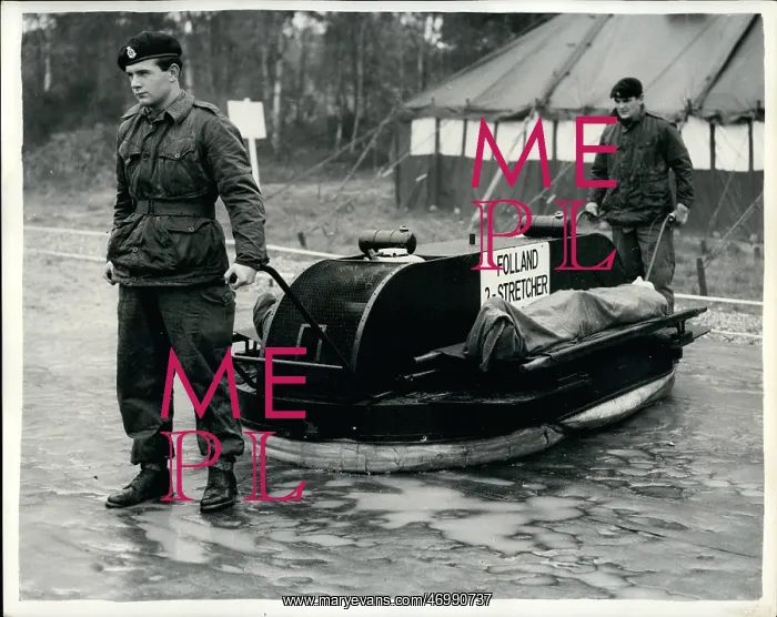 : Demonstration of Hoversled Ambulance, Chobham, Surrey : Demonstration of Hoversled Ambulance, Chobham, Surrey