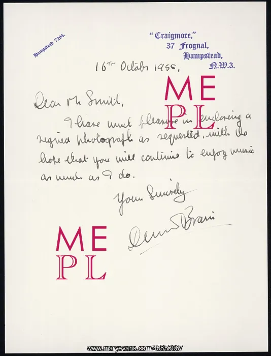 : DENNIS BRAIN LETTER 1955 : DENNIS BRAIN LETTER 1955