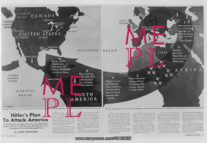 : Depiction of Hitler's plan of attack on America in the Ameri : Depiction of Hitler's plan of attack on America in the Ameri