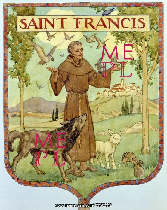 : A depiction of Saint Francis surrounded by animals : A depiction of Saint Francis surrounded by animals