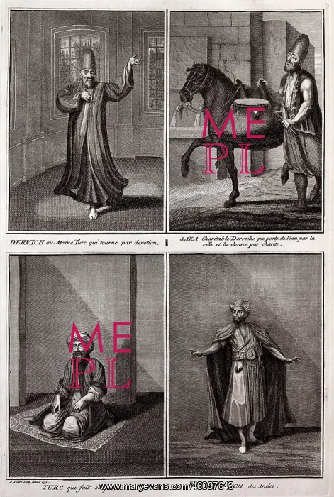  : Three depictions of Dervishes and one of a Turk at prayer