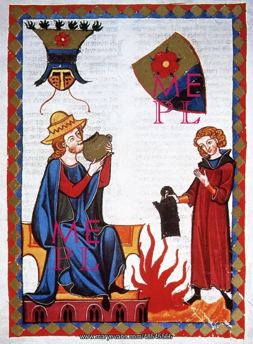 : Der Marner, moralistic 13th century poet, sipping refreshing : Der Marner, moralistic 13th century poet, sipping refreshing