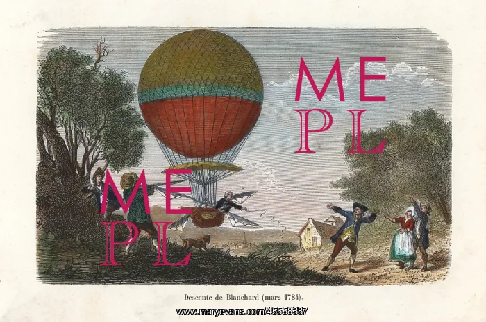 : Descent of Jean-Pierre Blanchard's hydrogen balloon, 1784 : Descent of Jean-Pierre Blanchard's hydrogen balloon, 1784