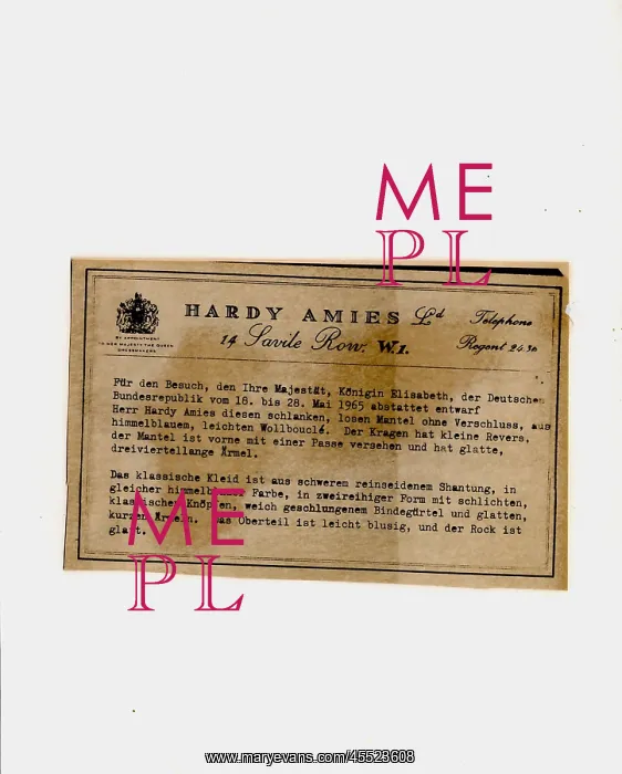 : Description of dress and coat by Hardy Amies : Description of dress and coat by Hardy Amies