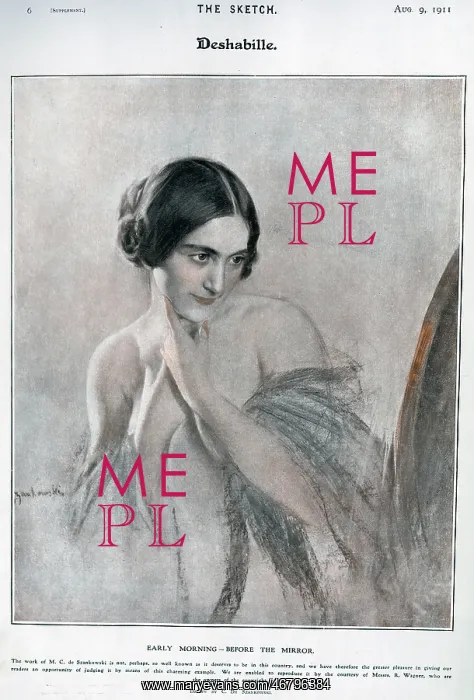 : Deshabille, illustration of woman in front of mirror : Deshabille, illustration of woman in front of mirror