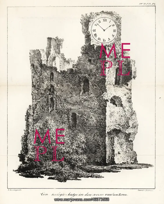 : Design for a clock in the form of a ruined tower : Design for a clock in the form of a ruined tower