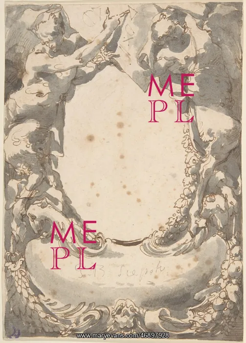 : Design for a Double Cartouche flanked by Satyrs : Design for a Double Cartouche flanked by Satyrs