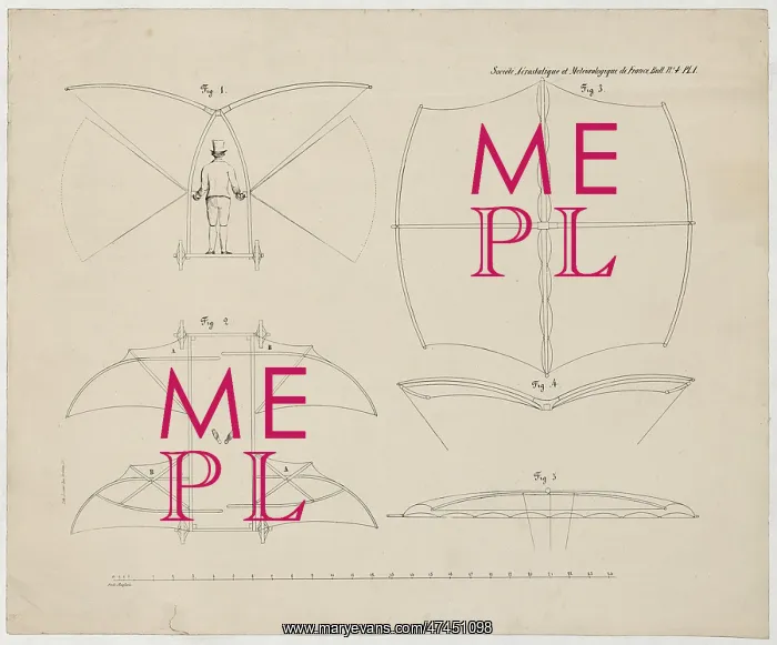 : Design drawing for a man-powered flying machine designed by : Design drawing for a man-powered flying machine designed by