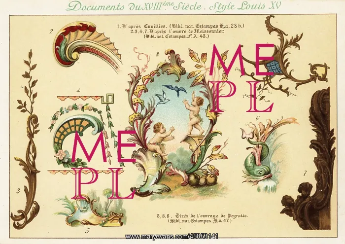 : Design elements from the era of King Louis XV, 18th century : Design elements from the era of King Louis XV, 18th century