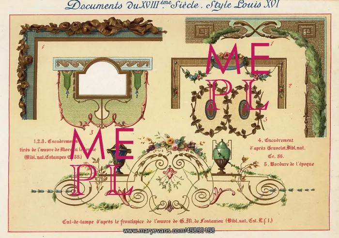 : Design elements from the era of King Louis XVI, 18th century : Design elements from the era of King Louis XVI, 18th century