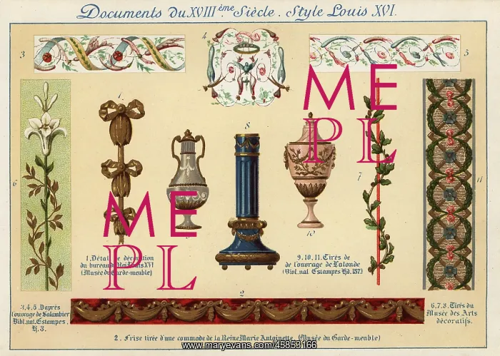: Design elements from the era of King Louis XVI, 18th century : Design elements from the era of King Louis XVI, 18th century