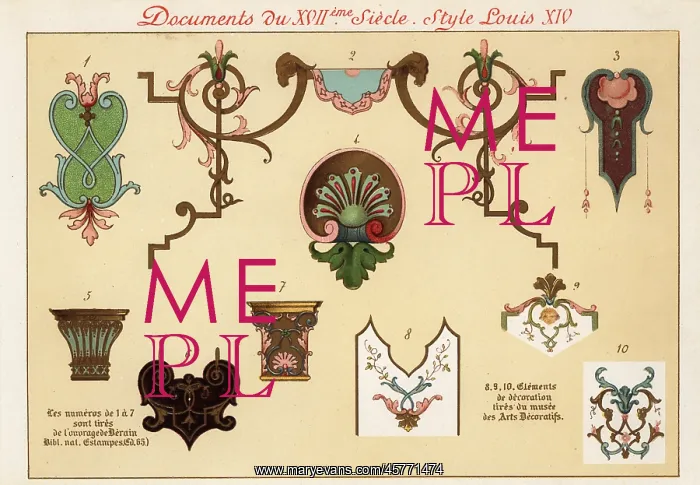 : Design elements from the rococo era of Louis XIV : Design elements from the rococo era of Louis XIV
