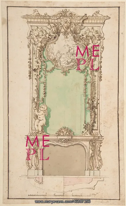 : Design for Mantelpiece and Elaborate Overmantel : Design for Mantelpiece and Elaborate Overmantel