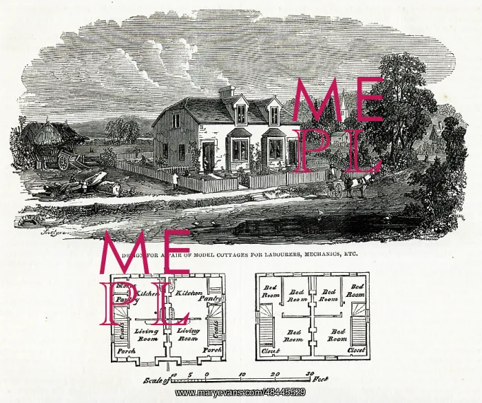 : Design for a pair of Model Cottages : Design for a pair of Model Cottages