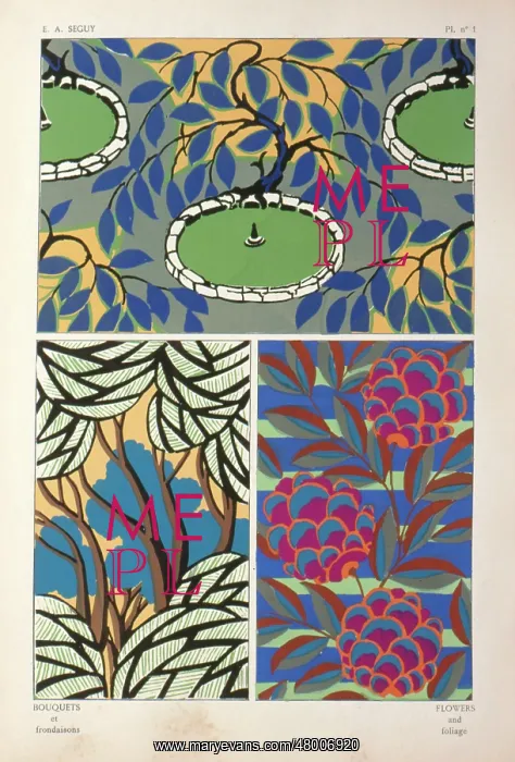 : Three designs of leaves and flowers by E A Seguy : Three designs of leaves and flowers by E A Seguy