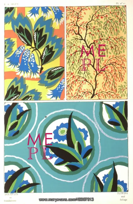  : Three designs of leaves and flowers by E A Seguy