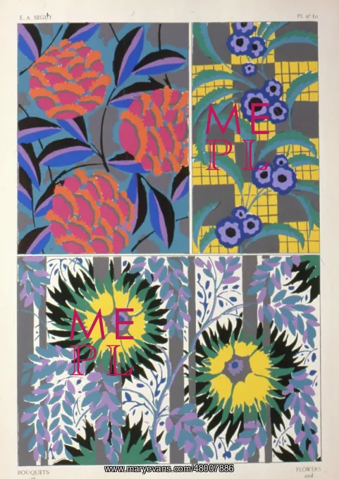 : Three designs of leaves and flowers by E A Seguy : Three designs of leaves and flowers by E A Seguy