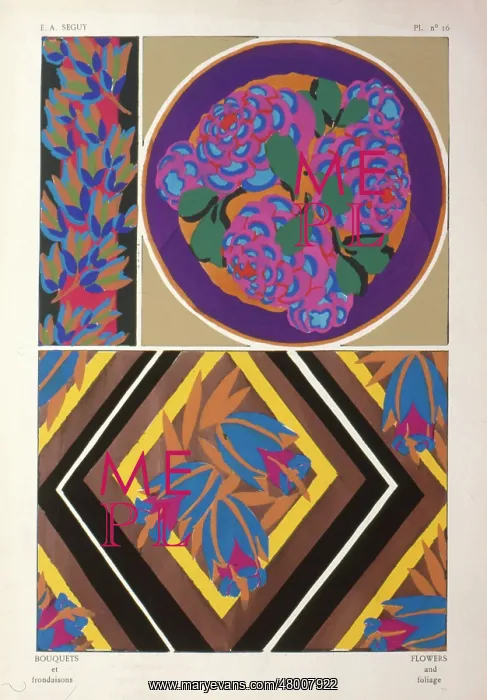 : Three designs of leaves and flowers by E A Seguy : Three designs of leaves and flowers by E A Seguy