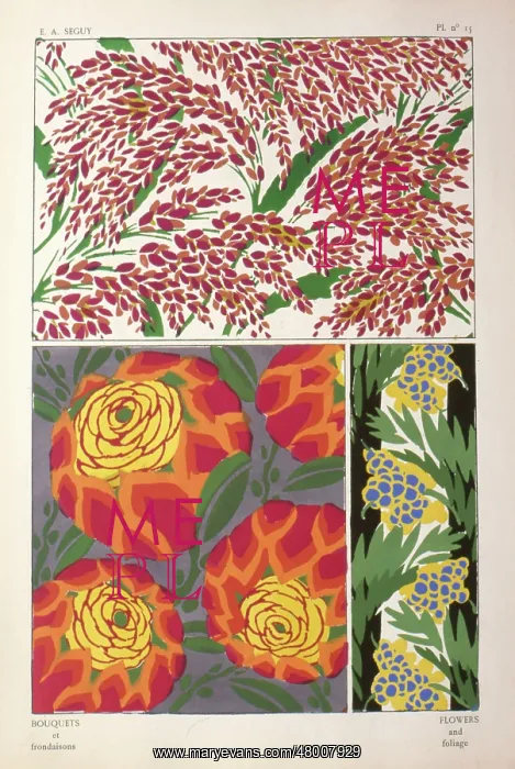 : Three designs of leaves and flowers by E A Seguy : Three designs of leaves and flowers by E A Seguy
