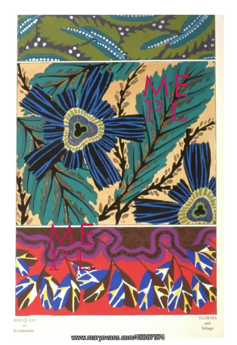 : Three designs of leaves and flowers by E A Seguy : Three designs of leaves and flowers by E A Seguy