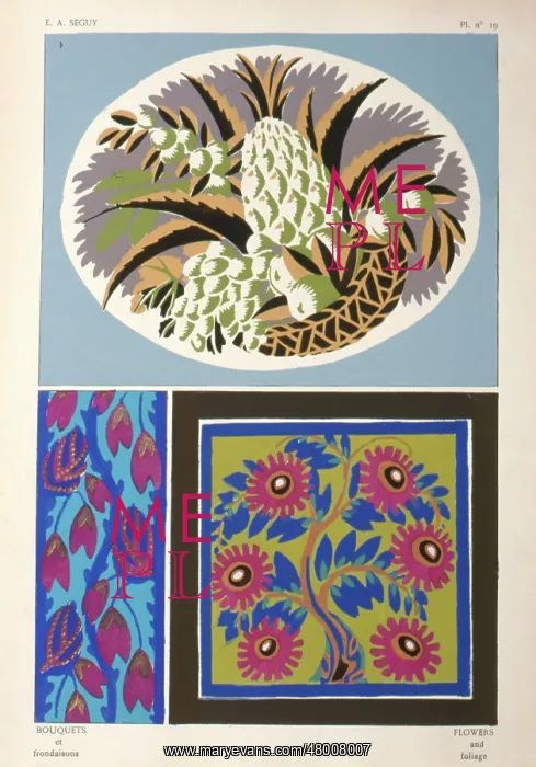 : Three designs of leaves and flowers by E A Seguy : Three designs of leaves and flowers by E A Seguy