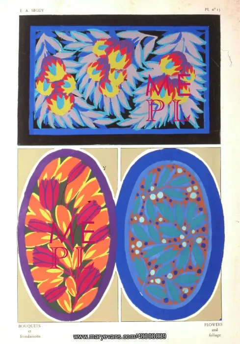 : Three designs of leaves and flowers by E A Seguy : Three designs of leaves and flowers by E A Seguy