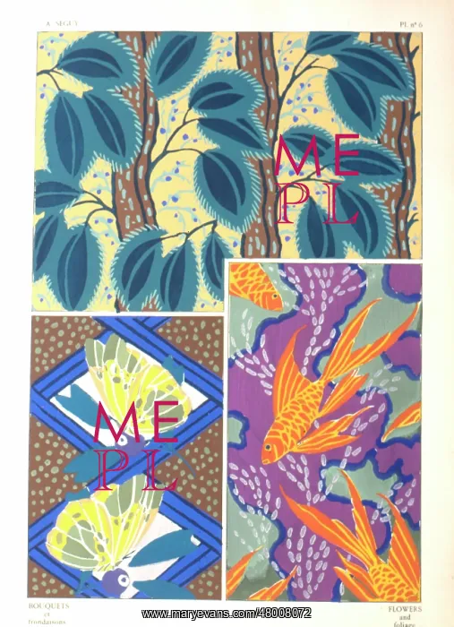 : Three designs of leaves and flowers by E A Seguy : Three designs of leaves and flowers by E A Seguy