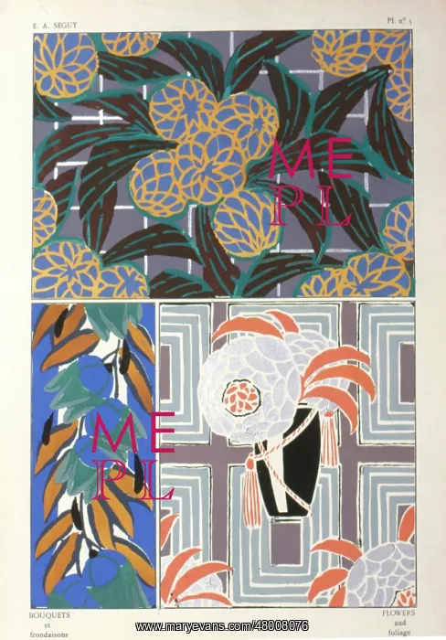 : Three designs of leaves and flowers by E A Seguy : Three designs of leaves and flowers by E A Seguy