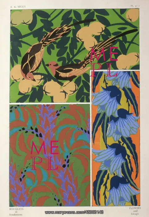 : Three designs of leaves and flowers by E A Seguy : Three designs of leaves and flowers by E A Seguy