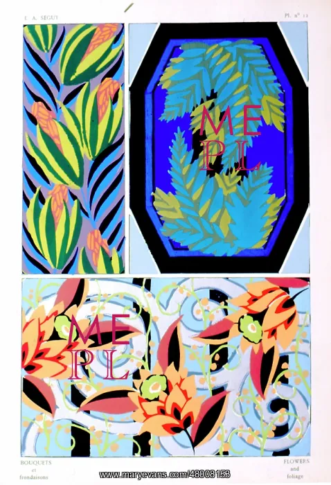 : Three designs of leaves and flowers by E A Seguy : Three designs of leaves and flowers by E A Seguy