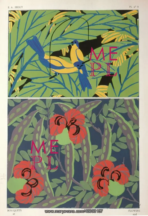 : Two designs of leaves and flowers by E A Seguy : Two designs of leaves and flowers by E A Seguy