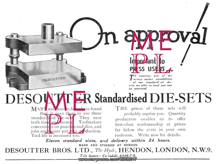 : Desoutter Standardised Die-Sets 1930 : Desoutter Standardised Die-Sets 1930