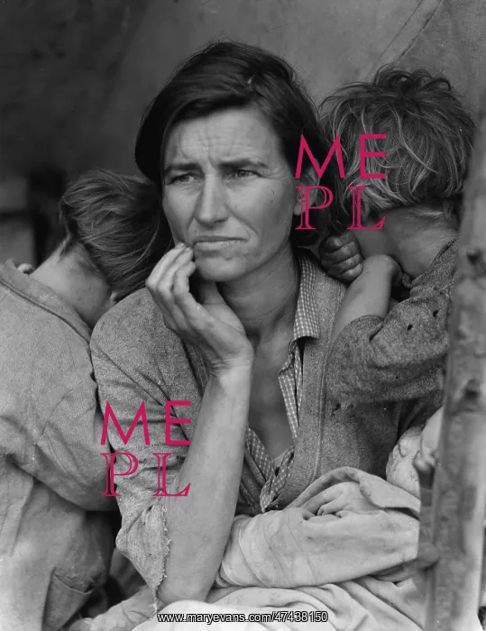 : Destitute pea pickers in California. Mother of seven childre : Destitute pea pickers in California. Mother of seven childre