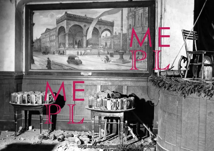 : The destroyed Buergerbraeukeller after Elser's assassina : The destroyed Buergerbraeukeller after Elser's assassina